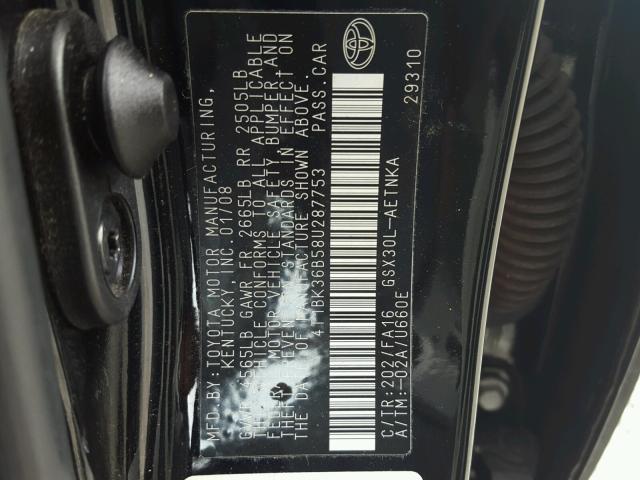 4T1BK36B58U287753 - 2008 TOYOTA AVALON XL BLACK photo 10