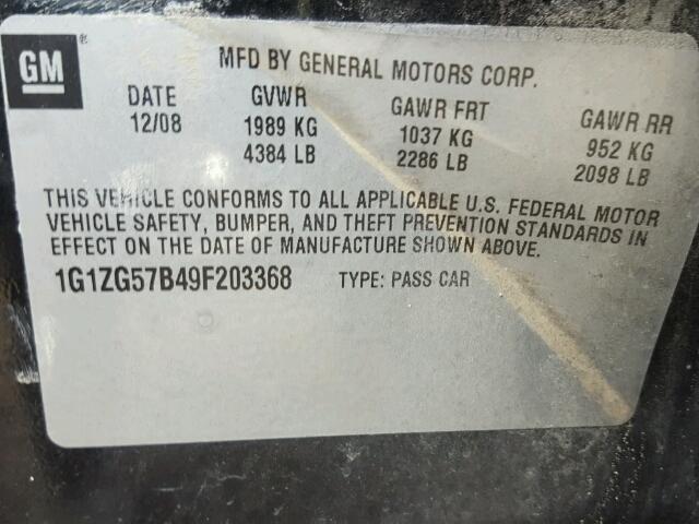 1G1ZG57B49F203368 - 2009 CHEVROLET MALIBU LS 黑色 照片 10