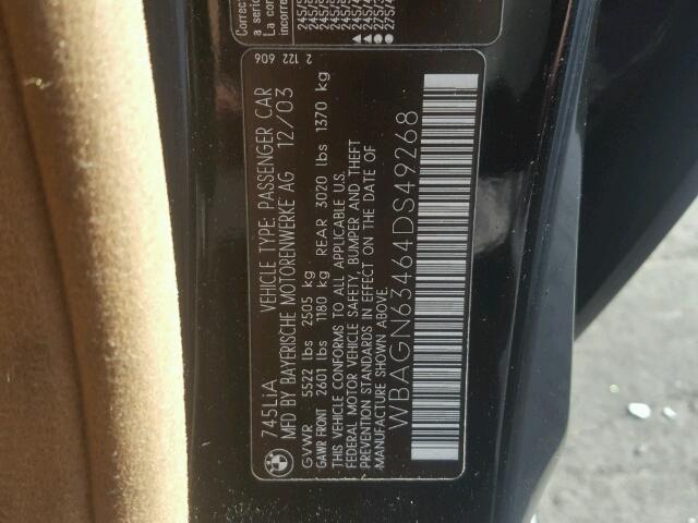 WBAGN63464DS49268 - 2004 BMW 745 LI BLACK photo 10