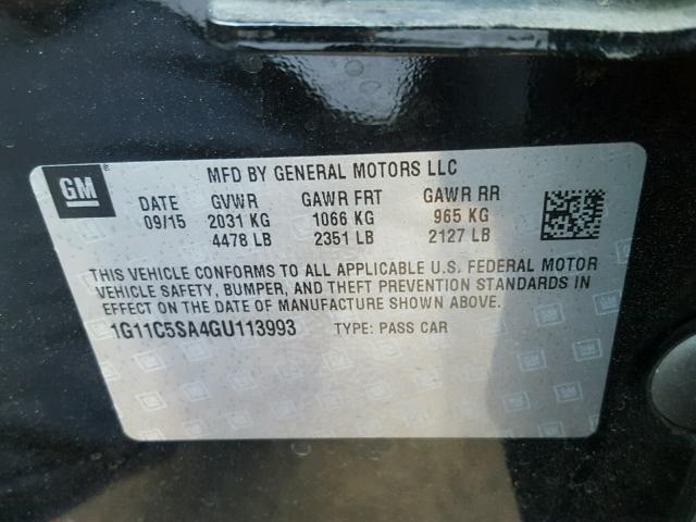 1G11C5SA4GU113993 - 2016 CHEVROLET MALIBU LIM 黑色 照片 10