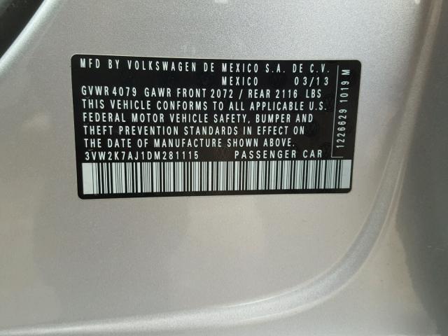 3VW2K7AJ1DM281115 - 2013 VOLKSWAGEN JETTA BASE ვერცხლისფერი ფოტო 10