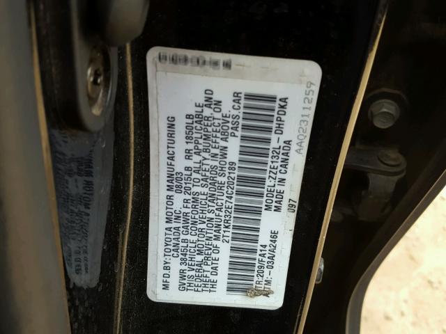 2T1KR32E74C202189 - 2004 TOYOTA MATRIX BLACK photo 10