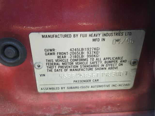 4S3BG6856T7983057 - 1996 SUBARU LEGACY OUT RED photo 10