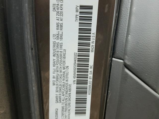 4S4WX92D294405322 - 2009 SUBARU TRIBECA LI 棕色 照片 10