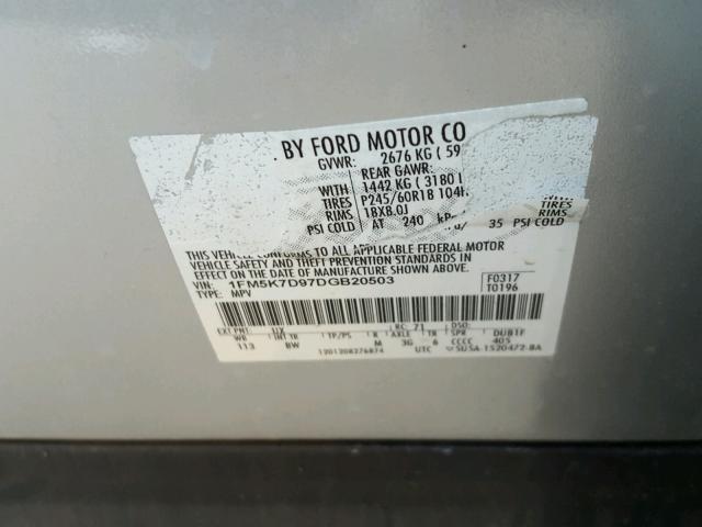 1FM5K7D97DGB20503 - 2013 FORD EXPLORER X SILVER photo 10