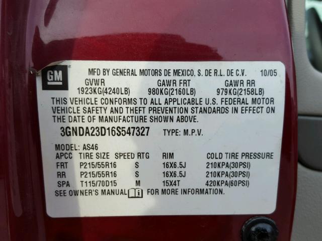 3GNDA23D16S547327 - 2006 CHEVROLET HHR LT RED photo 10