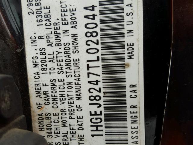 1HGEJ8247TL028044 - 1996 HONDA CIVIC EX შავი ფოტო 10