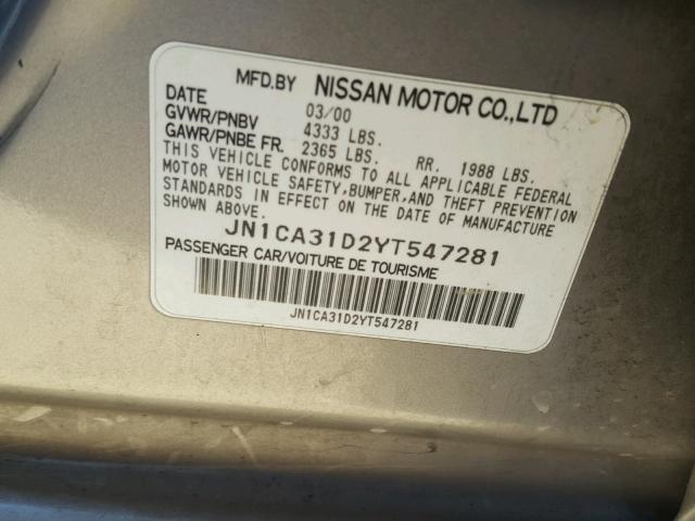 JN1CA31D2YT547281 - 2000 NISSAN MAXIMA GLE GRAY photo 10