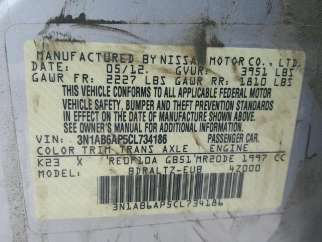 3N1AB6AP5CL734186 - 2012 NISSAN SENTRA 2.0 SILVER photo 10