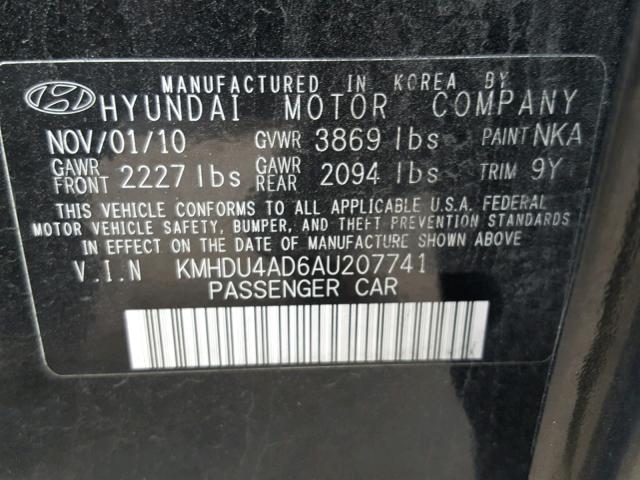 KMHDU4AD6AU207741 - 2010 HYUNDAI ELANTRA BL BLACK photo 10