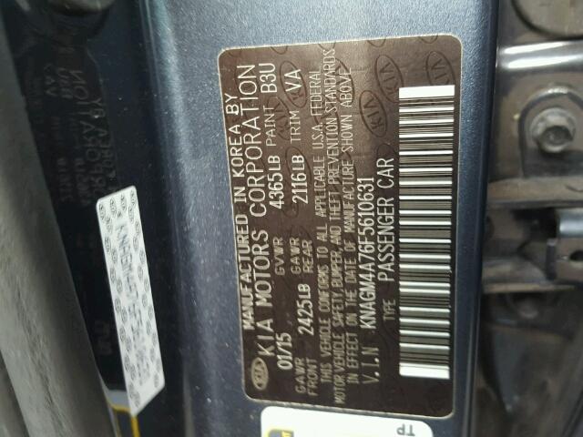 KNAGM4A76F5610631 - 2015 KIA OPTIMA LX BLUE photo 10