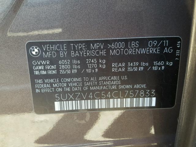 5UXZV4C54CL757833 - 2012 BMW X5 XDRIVE3 BROWN photo 10