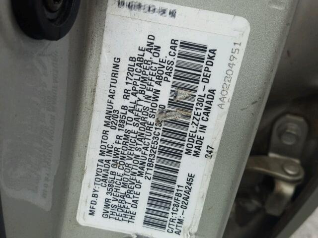 2T1BR32E53C139060 - 2003 TOYOTA COROLLA CE SILVER photo 10