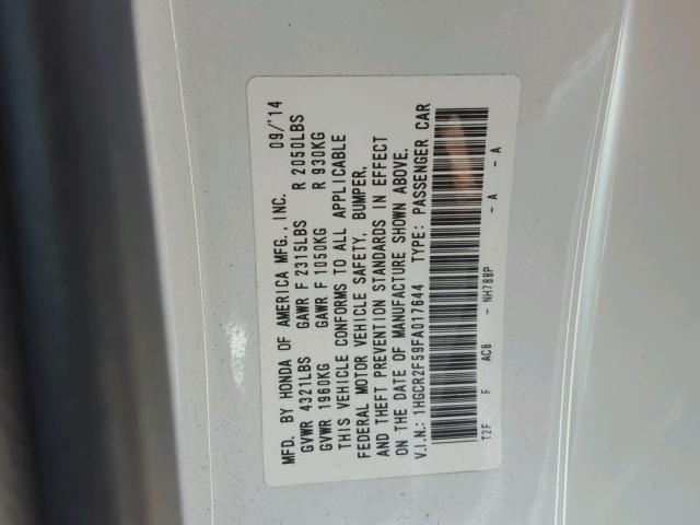 1HGCR2F59FA017644 - 2015 HONDA ACCORD SPO WHITE photo 10