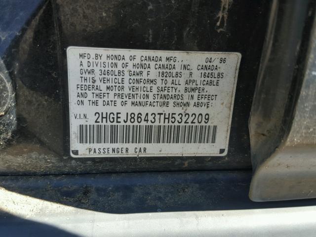 2HGEJ8643TH532209 - 1996 HONDA CIVIC EX 黑色 照片 10