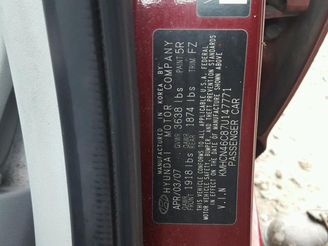 KMHCN46C87U147771 - 2007 HYUNDAI ACCENT GLS BURGUNDY photo 10