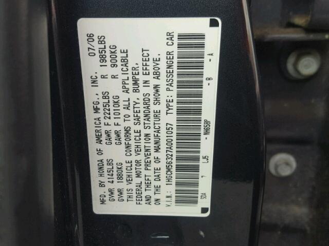 1HGCM56327A001057 - 2007 HONDA ACCORD SE CHARCOAL photo 10