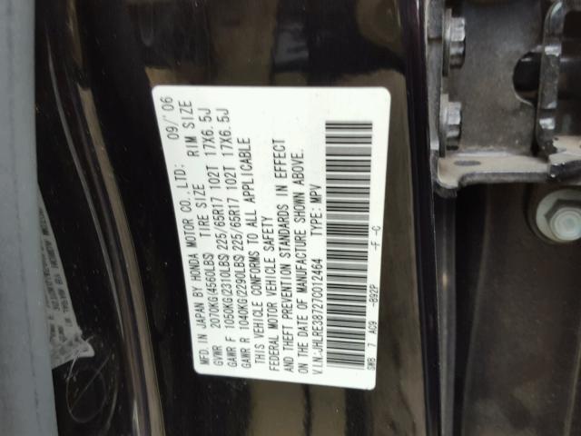 JHLRE38727C012464 - 2007 HONDA CR-V EXL BLACK photo 10