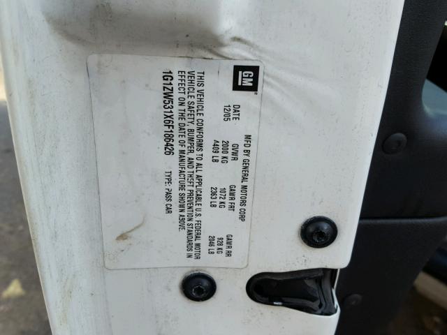 1G1ZW531X6F186426 - 2006 CHEVROLET MALIBU SS 白色 照片 10