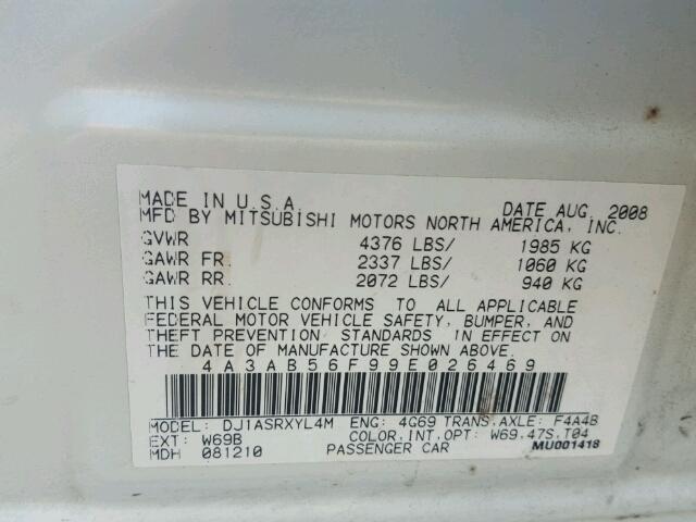 4A3AB56F99E026469 - 2009 MITSUBISHI GALANT ES WHITE photo 10