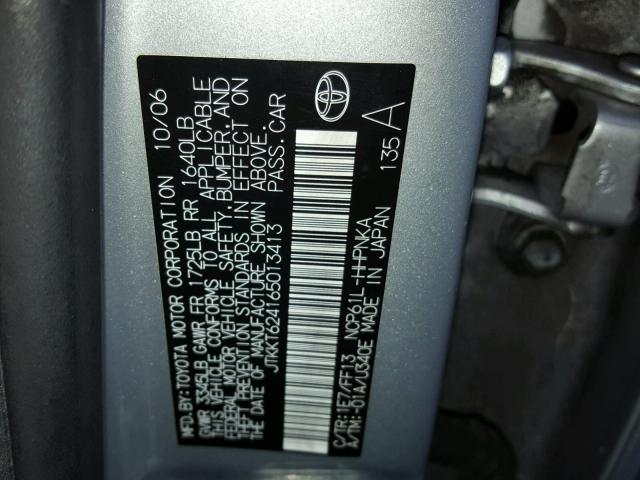 JTKKT624165013413 - 2006 TOYOTA SCION XA SILVER photo 10