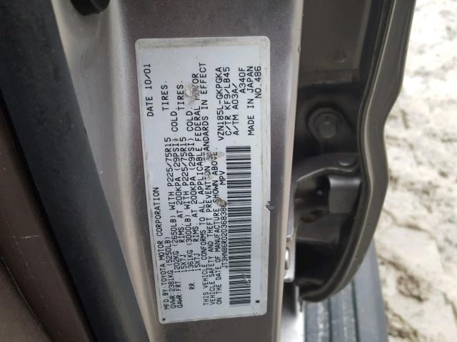 JT3HN86R020368386 - 2002 TOYOTA 4RUNNER SR SILVER photo 10