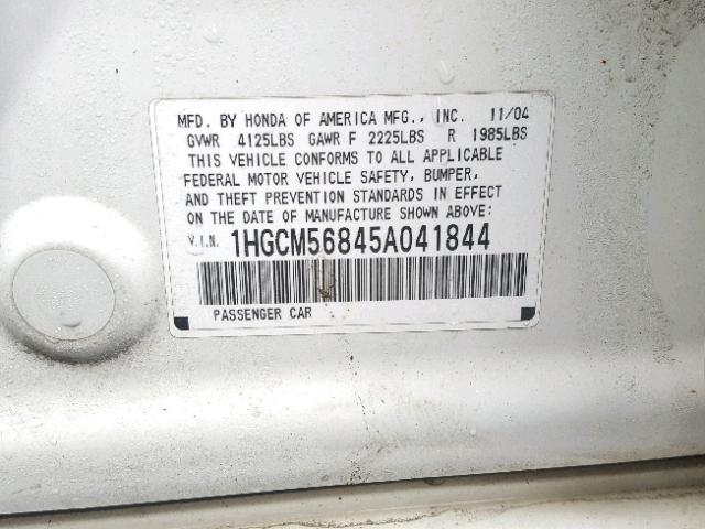 1HGCM56845A041844 - 2005 HONDA ACCORD EX WHITE photo 10