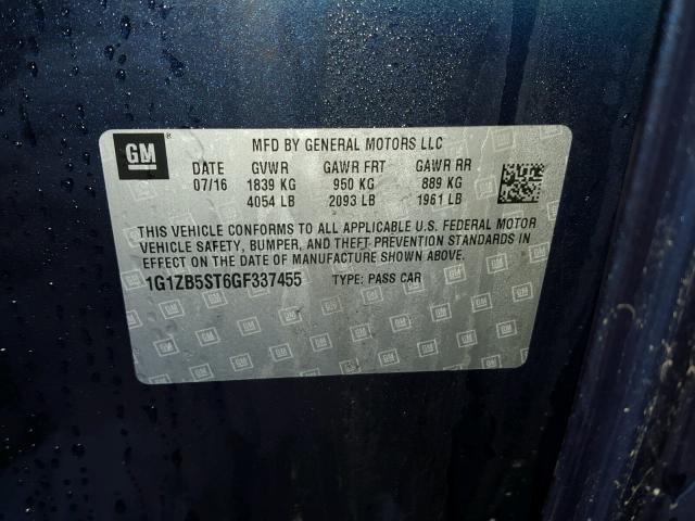 1G1ZB5ST6GF337455 - 2016 CHEVROLET MALIBU LS Mavi foto 10