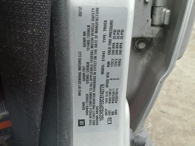 1GCHSDFE0C8142779 - 2012 CHEVROLET COLORADO L SILVER photo 10