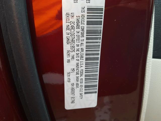 2C4RC1DG7HR519575 - 2017 CHRYSLER PACIFICA T RED photo 10