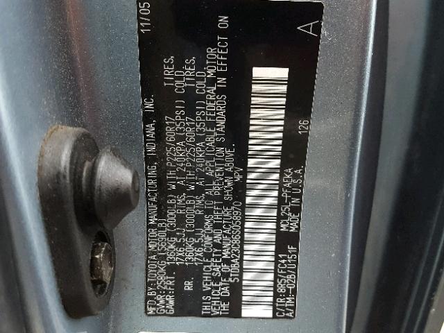 5TDBA23C86S058970 - 2006 TOYOTA SIENNA LE BLUE photo 10