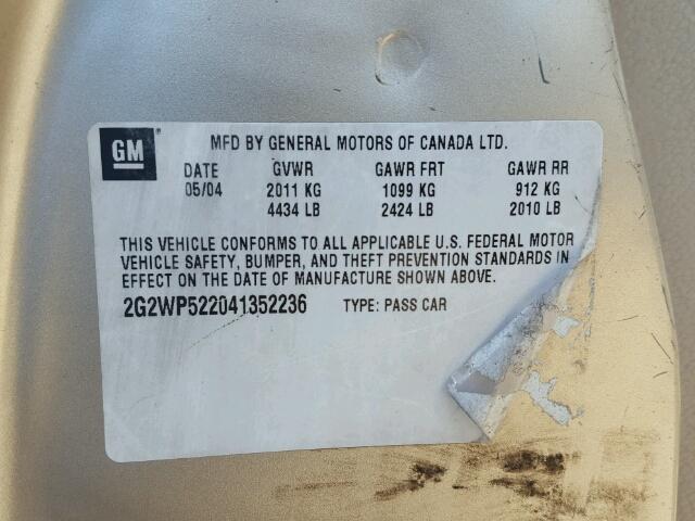 2G2WP522041352236 - 2004 PONTIAC GRAND PRIX GOLD photo 10