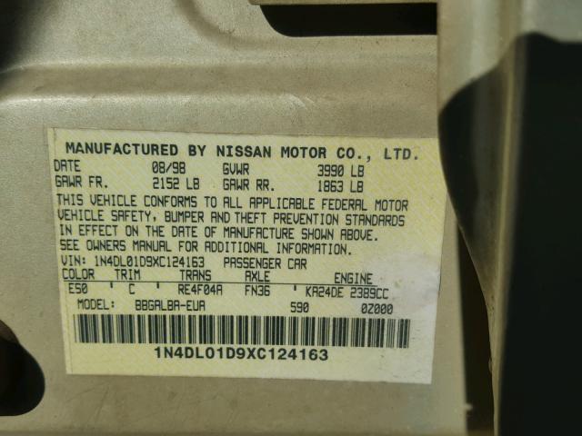 1N4DL01D9XC124163 - 1999 NISSAN ALTIMA XE GOLD photo 10