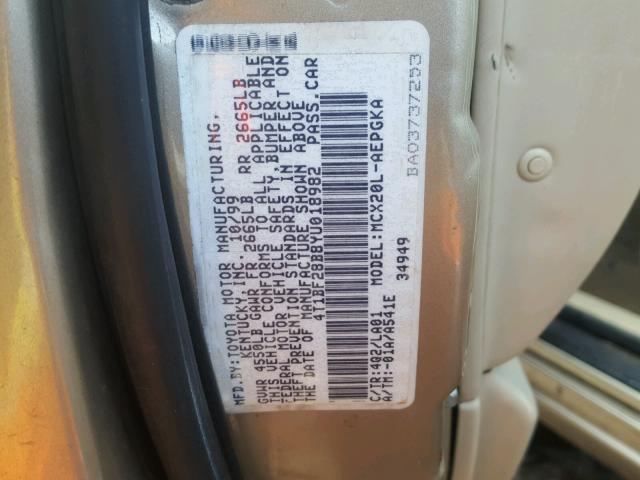 4T1BF28B8YU018982 - 2000 TOYOTA AVALON XL BEIGE photo 10