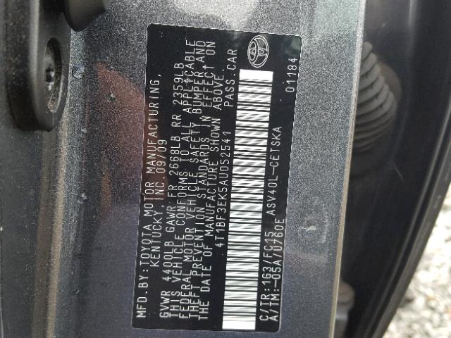 4T1BF3EK5AU052541 - 2010 TOYOTA CAMRY BASE CHARCOAL photo 10