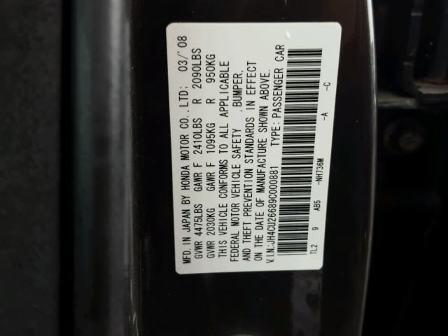 JH4CU26689C000881 - 2009 ACURA TSX BLACK photo 10