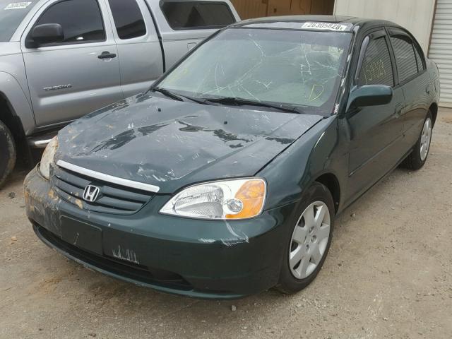 1HGES26711L076702 - 2001 HONDA CIVIC EX მწვანე ფოტო 2