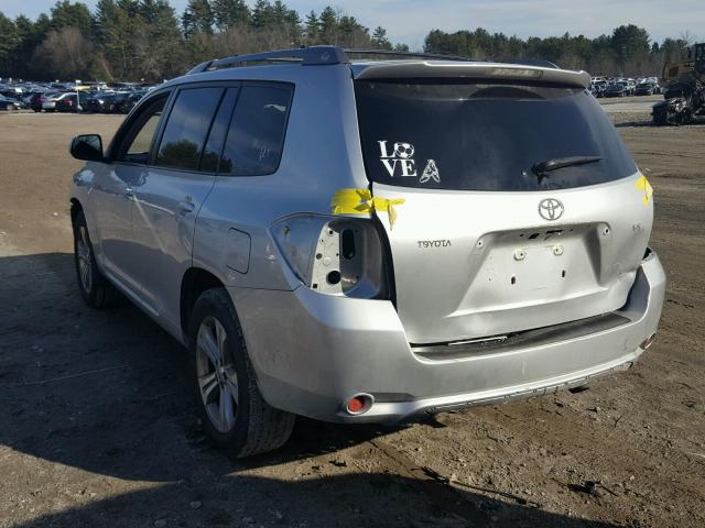 JTEES43A582089832 - 2008 TOYOTA HIGHLANDER SILVER photo 3