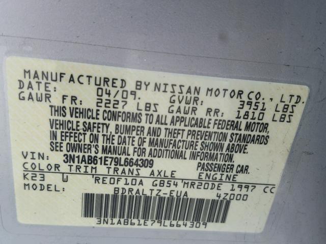 3N1AB61E79L664309 - 2009 NISSAN SENTRA 2.0 SILVER photo 10