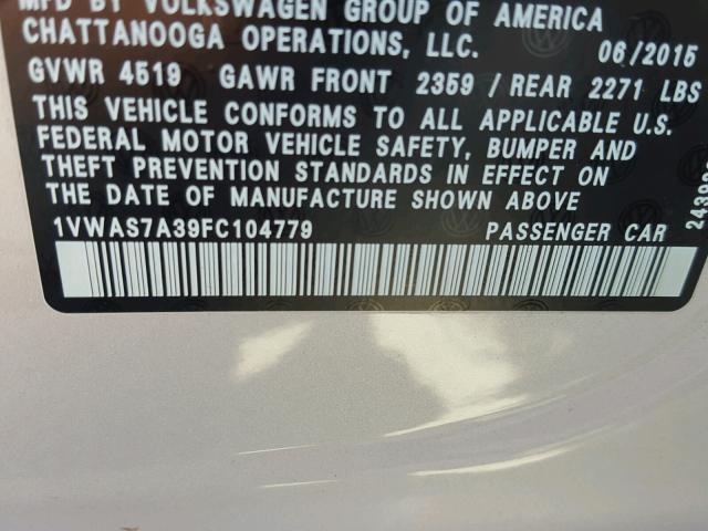 1VWAS7A39FC104779 - 2015 VOLKSWAGEN PASSAT S SILVER photo 10