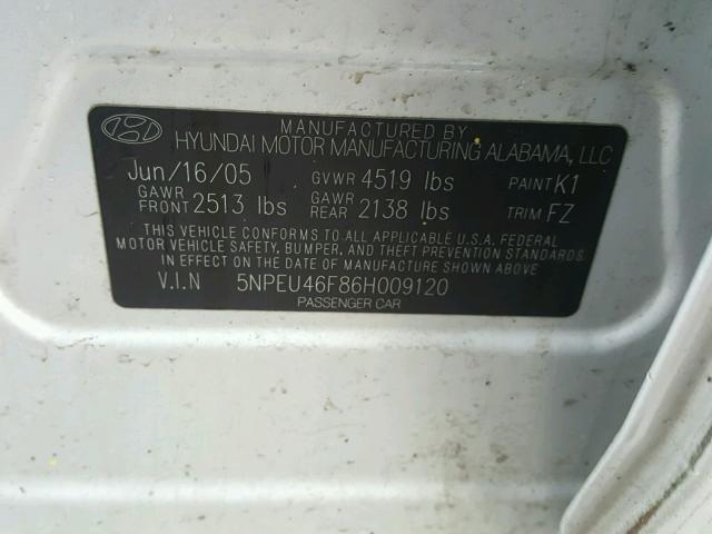 5NPEU46F86H009120 - 2006 HYUNDAI SONATA GLS SILVER photo 10