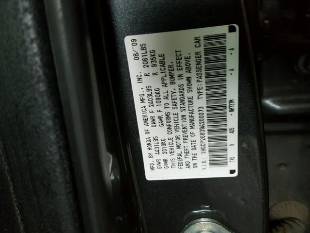 1HGCP26839A200073 - 2009 HONDA ACCORD EXL GRAY photo 10