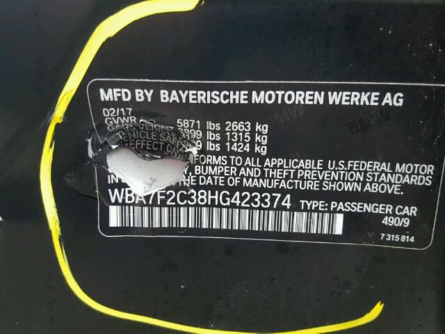 WBA7F2C38HG423374 - 2017 BMW 750 XI BLACK photo 10