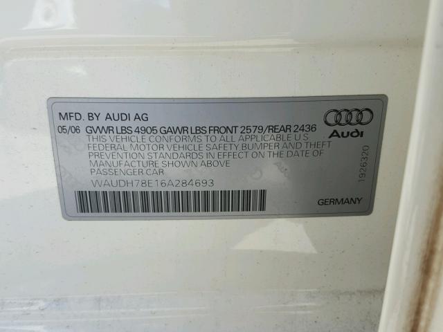 WAUDH78E16A284693 - 2006 AUDI A4 3.2 QUA WHITE photo 10