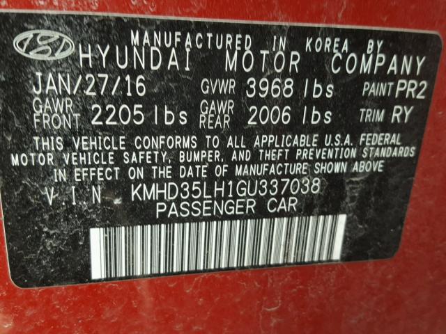 KMHD35LH1GU337038 - 2016 HYUNDAI ELANTRA GT RED photo 10