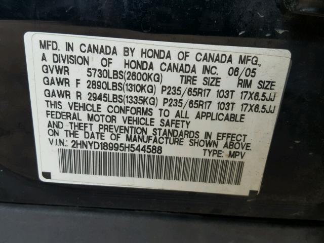 2HNYD18995H544588 - 2005 ACURA MDX TOURIN BLACK photo 10