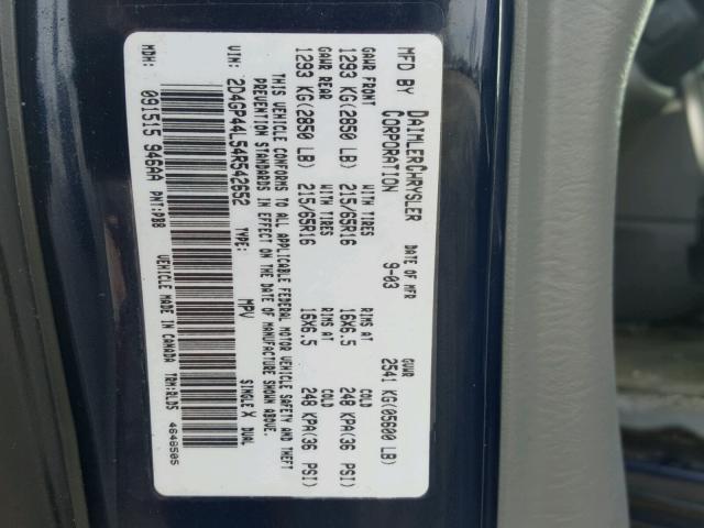 2D4GP44L54R542652 - 2004 DODGE GRAND CARA BLUE photo 10