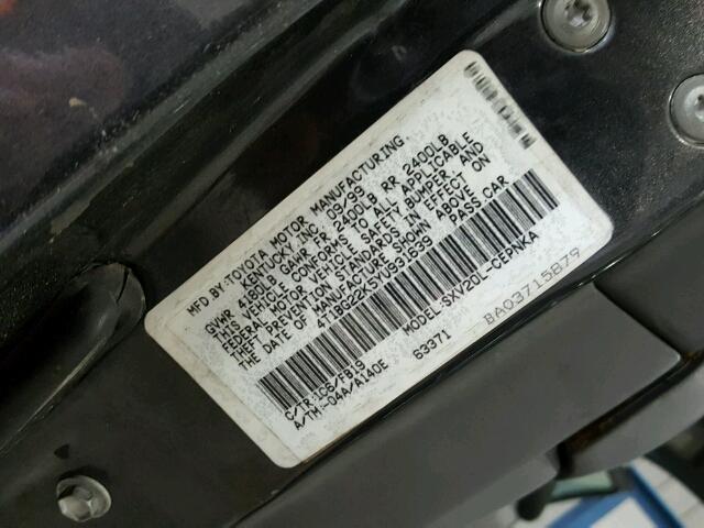 4T1BG22K5YU931639 - 2000 TOYOTA CAMRY CE GRAY photo 10