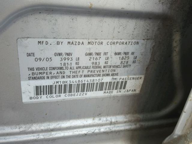 JM1BK344861438107 - 2006 MAZDA 3 HATCHBAC SILVER photo 10