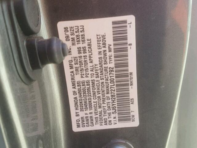 5J6YH28727L001792 - 2007 HONDA ELEMENT EX GRAY photo 10